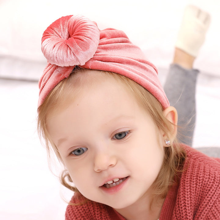 Baby Girl's Velour Turban Hat w Donut - 0816 - quixoticmuses