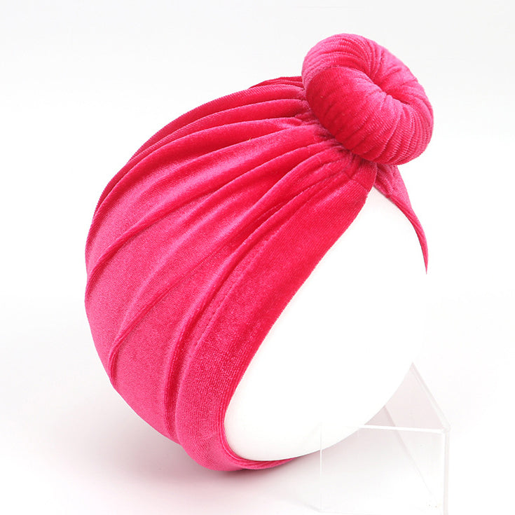 Baby Girl's Velour Turban Hat w Donut - 0816 - quixoticmuses