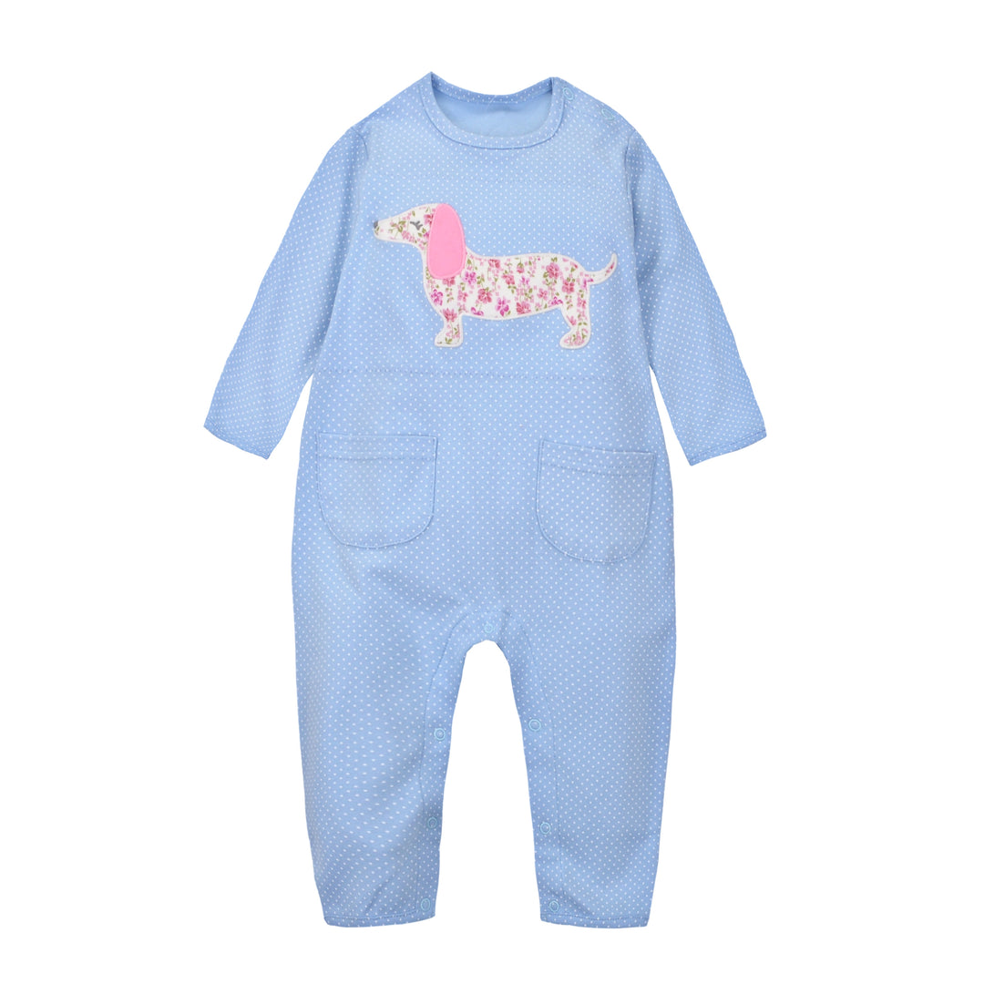 Baby Blue w White Dots Little Puppy Jumpsuit All In One - quixoticmuses