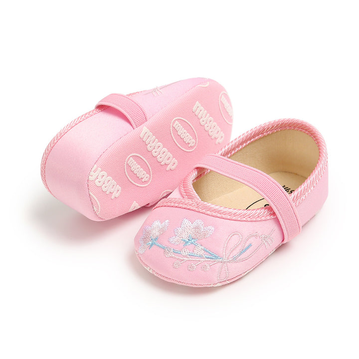 Baby Girl Chinese New Year Shoes Pink w Embroidered Flowers Cheongsam - quixoticmuses