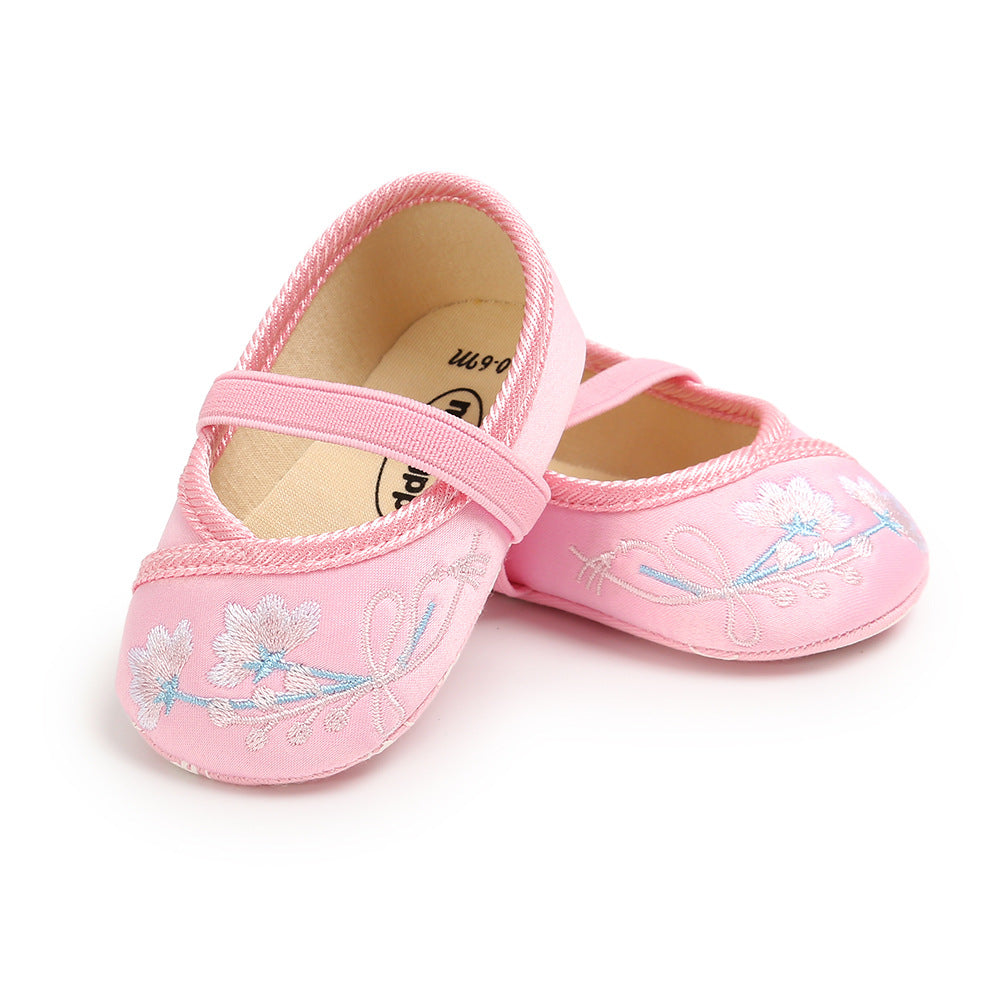 Baby Girl Chinese New Year Shoes Pink w Embroidered Flowers Cheongsam - quixoticmuses