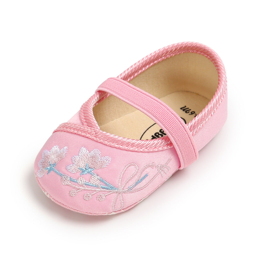 Baby Girl Chinese New Year Shoes Pink w Embroidered Flowers Cheongsam - quixoticmuses