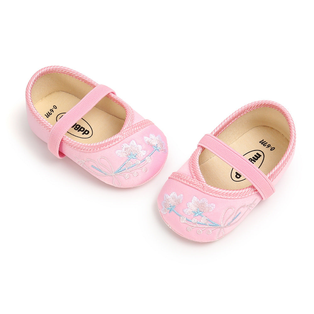 Baby Girl Chinese New Year Shoes Pink w Embroidered Flowers Cheongsam - quixoticmuses