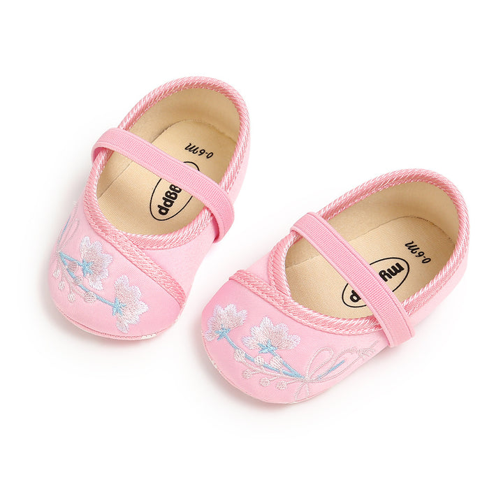 Baby Girl Chinese New Year Shoes Pink w Embroidered Flowers Cheongsam - quixoticmuses