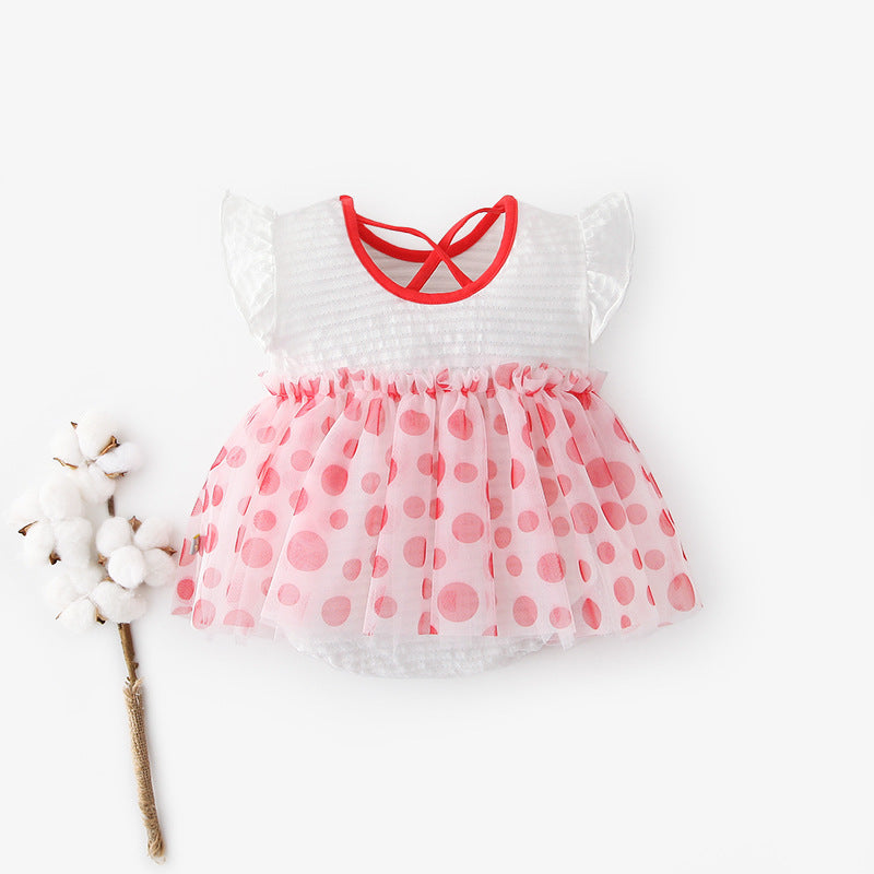 [ZBG09] Baby Girl Fruit Bodysuit Dress Voile Dotted Skirt - quixoticmuses