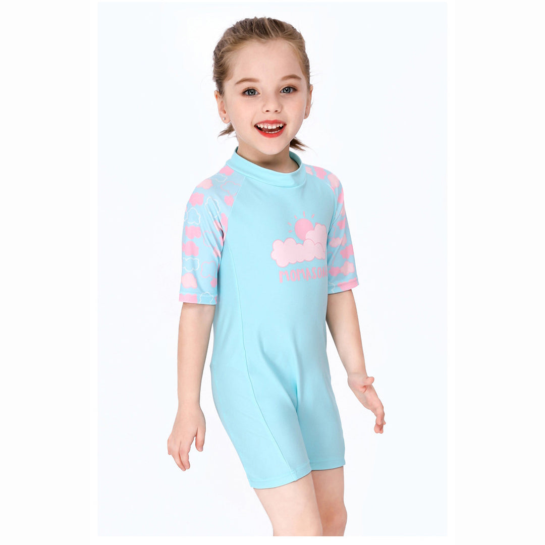 Baby Kids Girl's Pink Clouds One Piece Blue Swimming Suit n Free Cap 907026 - quixoticmuses