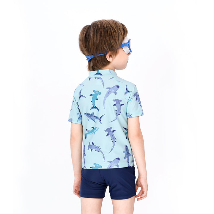 Baby Kids Boy's Shark Prints Short Sleeves Two Piece Swimming Suit Top Shorts n Free Cap 908041 - quixoticmuses