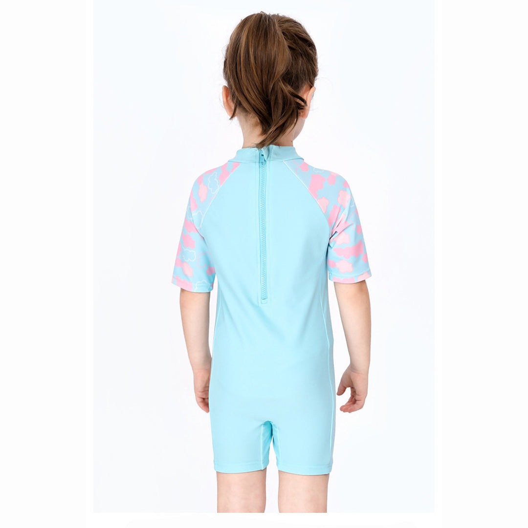 Baby Kids Girl's Pink Clouds One Piece Blue Swimming Suit n Free Cap 907026 - quixoticmuses