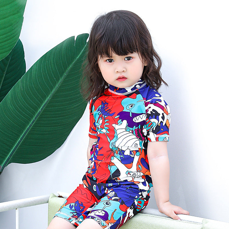 Baby Kids Boy Girl's Printed One Piece Swimming Suit n Free Cap 718156-09 Floral - quixoticmuses