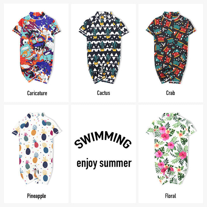 Baby Kids Boy Girl's Printed One Piece Swimming Suit n Free Cap 718156-09 Floral - quixoticmuses