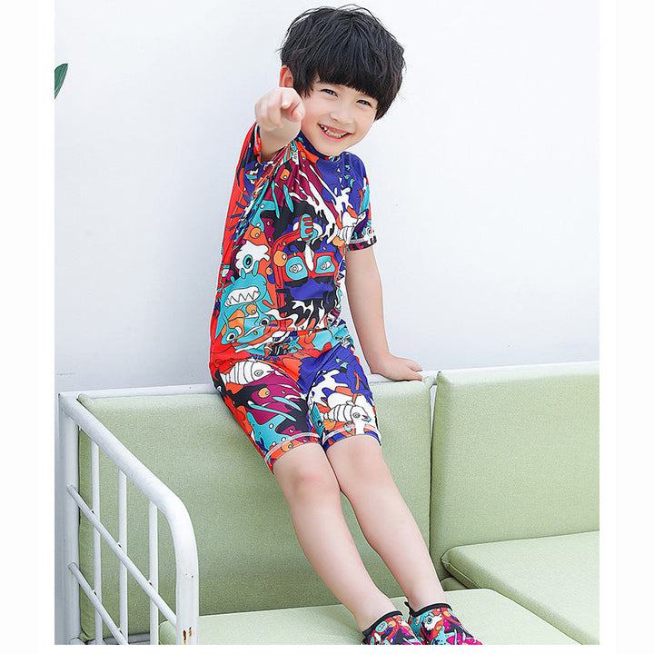 Baby Kids Boy Girl's Printed One Piece Swimming Suit n Free Cap 718156-09 Floral - quixoticmuses