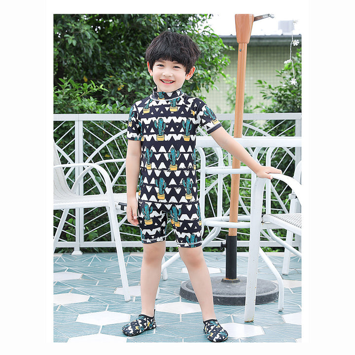 Baby Kids Boy Girl's Printed One Piece Swimming Suit n Free Cap 718156-10 Pineapple - quixoticmuses