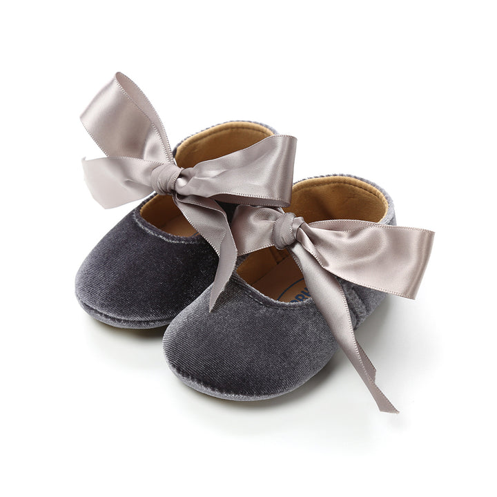 Baby Girl Anti-slip Velvet Flats Adjustable Bowtie - 0912 - quixoticmuses