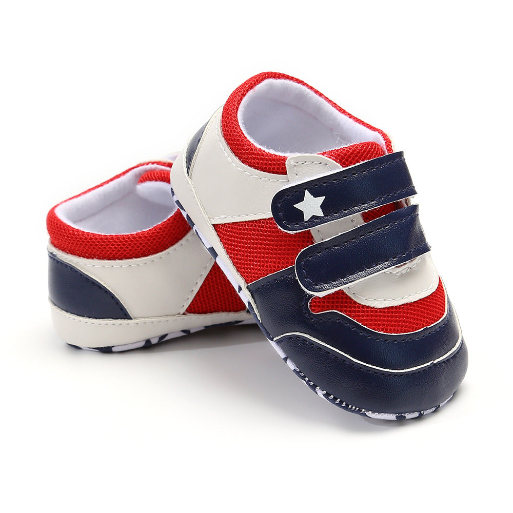 Baby Boy Splicing Color PU Leather Magic Tape Sneakers - quixoticmuses