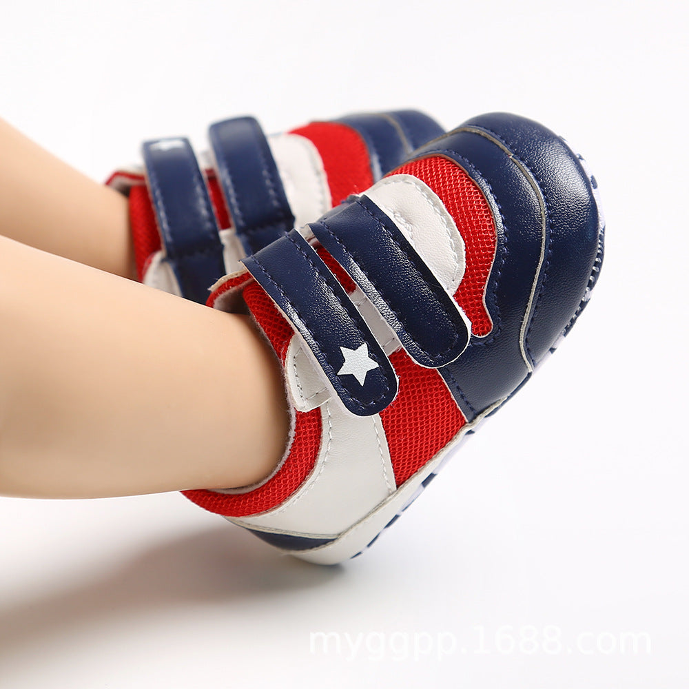 Baby Boy Splicing Color PU Leather Magic Tape Sneakers - quixoticmuses