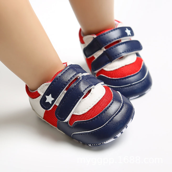 Baby Boy Splicing Color PU Leather Magic Tape Sneakers - quixoticmuses