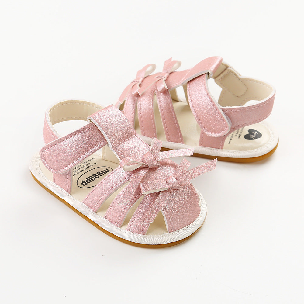 Baby Girl Anti-slip PU Leather Sandals Double Bowties Magic Tape - quixoticmuses