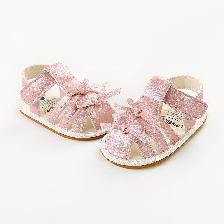 Baby Girl Anti-slip PU Leather Sandals Double Bowties Magic Tape - quixoticmuses