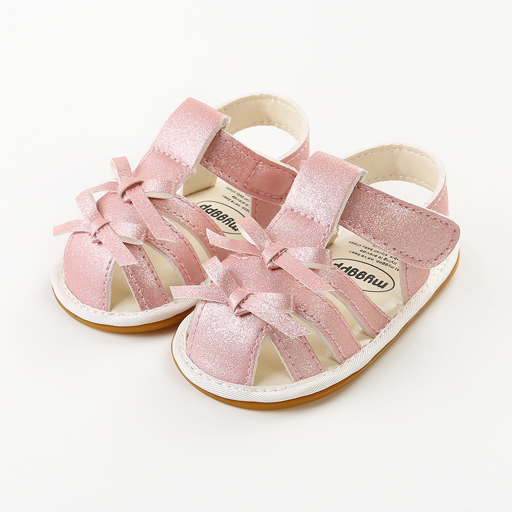 Baby Girl Anti-slip PU Leather Sandals Double Bowties Magic Tape - quixoticmuses