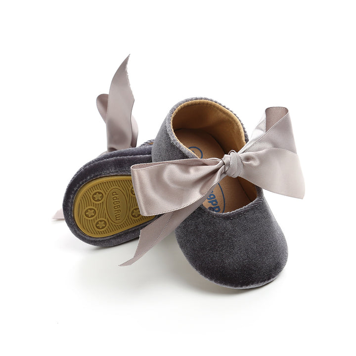 Baby Girl Anti-slip Velvet Flats Adjustable Bowtie - 0912 - quixoticmuses