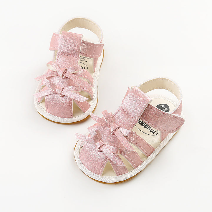 Baby Girl Anti-slip PU Leather Sandals Double Bowties Magic Tape - quixoticmuses