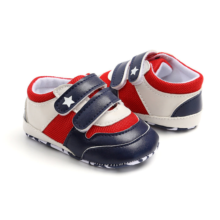 Baby Boy Splicing Color PU Leather Magic Tape Sneakers - quixoticmuses