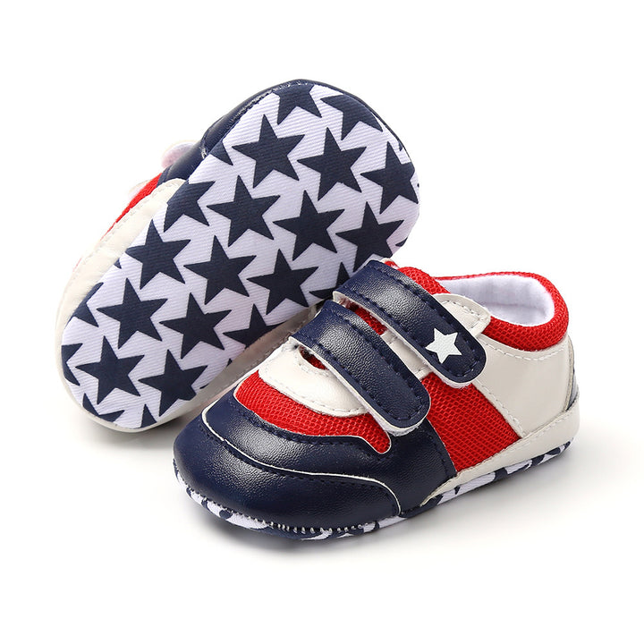 Baby Boy Splicing Color PU Leather Magic Tape Sneakers - quixoticmuses