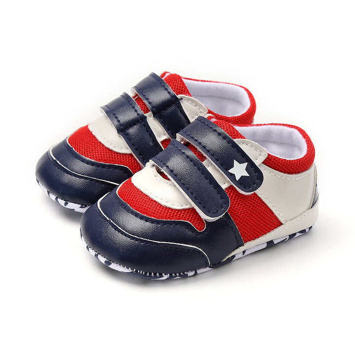 Baby Boy Splicing Color PU Leather Magic Tape Sneakers - quixoticmuses