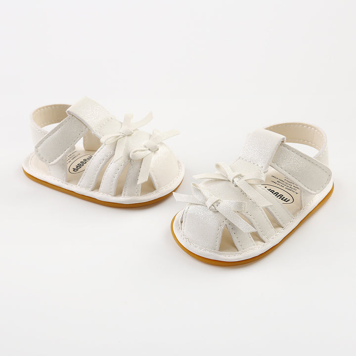 Baby Girl Anti-slip PU Leather Sandals Double Bowties Magic Tape - quixoticmuses