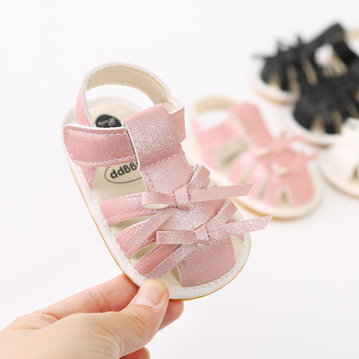 Baby Girl Anti-slip PU Leather Sandals Double Bowties Magic Tape - quixoticmuses