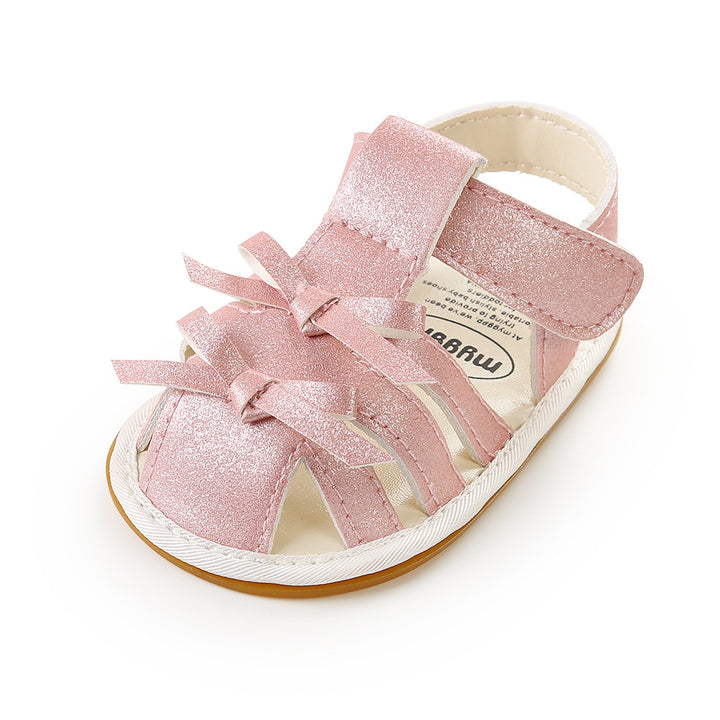 Baby Girl Anti-slip PU Leather Sandals Double Bowties Magic Tape - quixoticmuses