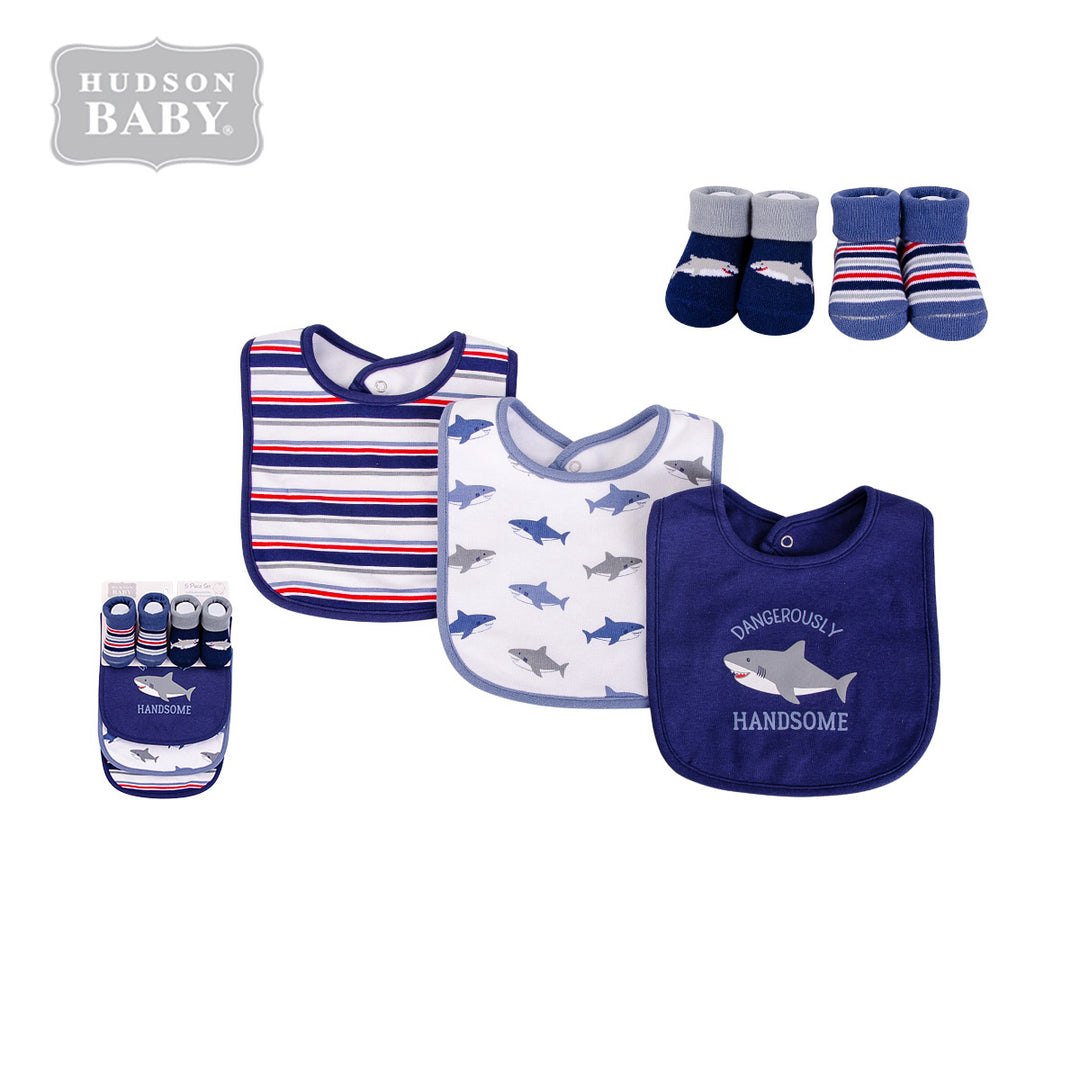 Baby Boy Bibs n Socks 5 Pcs Set Sharks 17588 - quixoticmuses