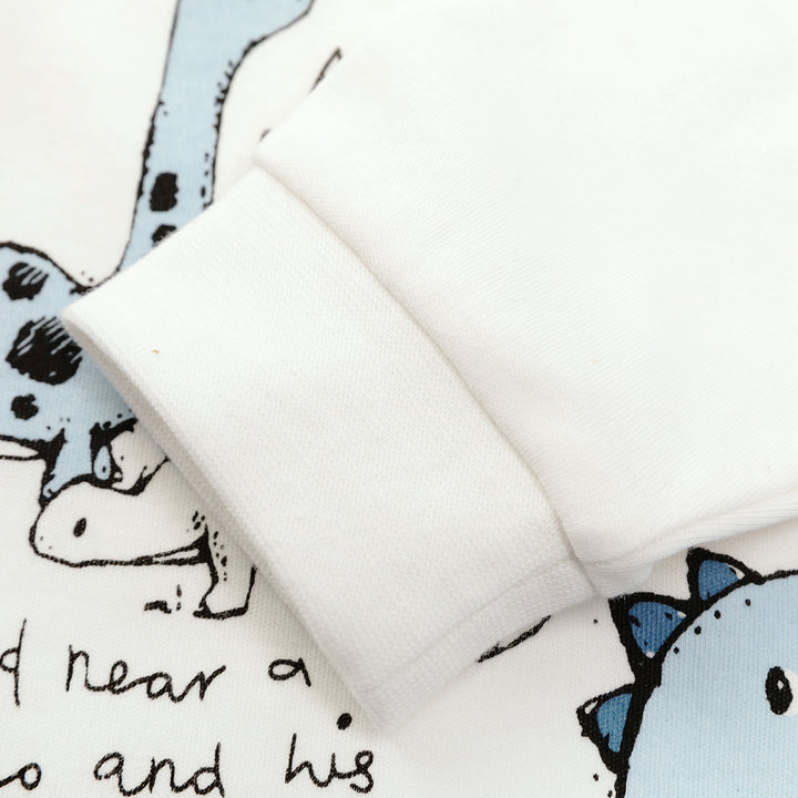 Baby Kids Pajamas Dinosaur White Top n Blue Pants Set - quixoticmuses