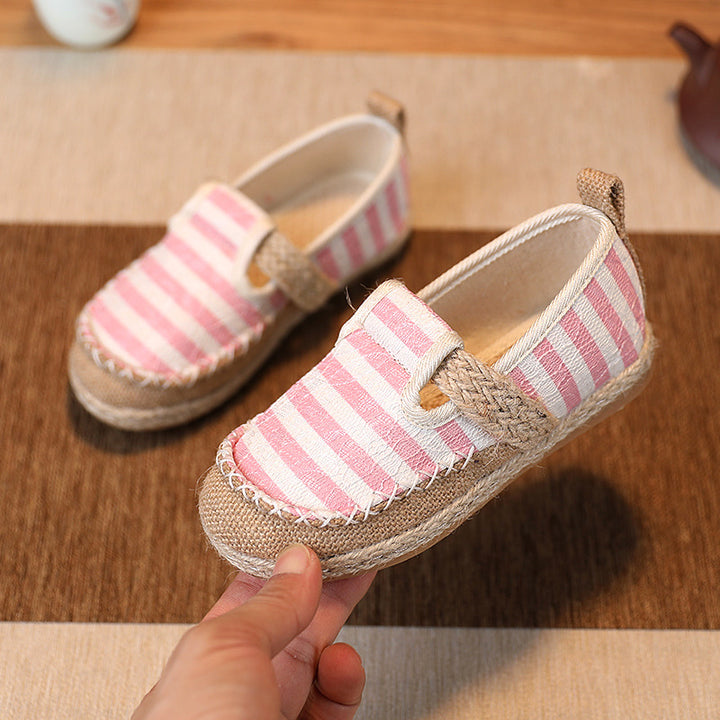 Baby Kids Boy Girl Unisex Textile Anti-slip Stripe Flats Shoes Magic Tape 2010 - quixoticmuses