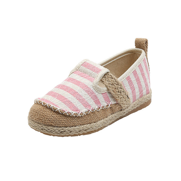 Baby Kids Boy Girl Unisex Textile Anti-slip Stripe Flats Shoes Magic Tape 2010 - quixoticmuses