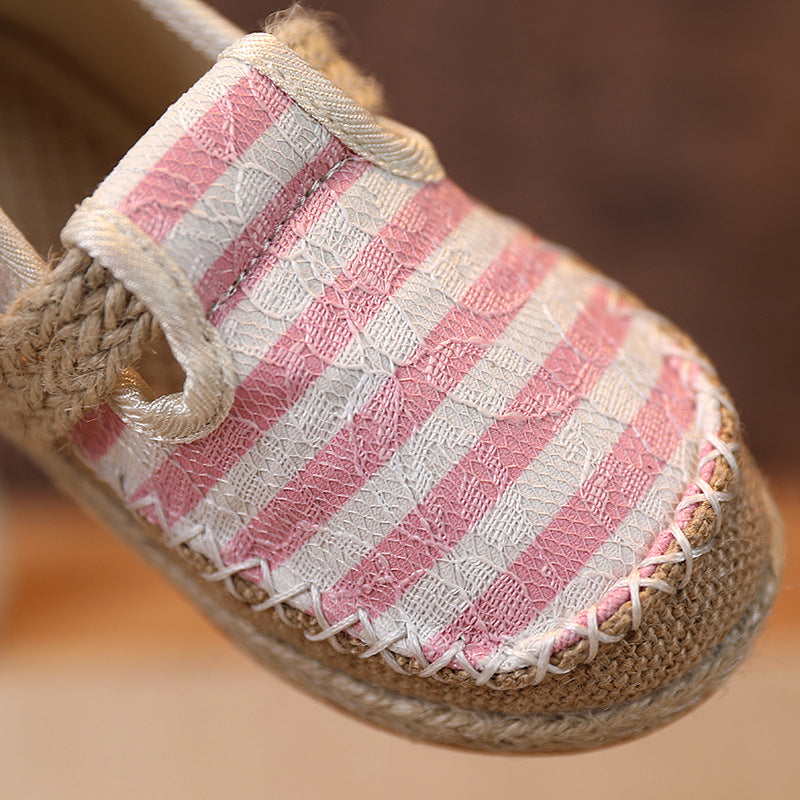 Baby Kids Boy Girl Unisex Textile Anti-slip Stripe Flats Shoes Magic Tape 2010 - quixoticmuses