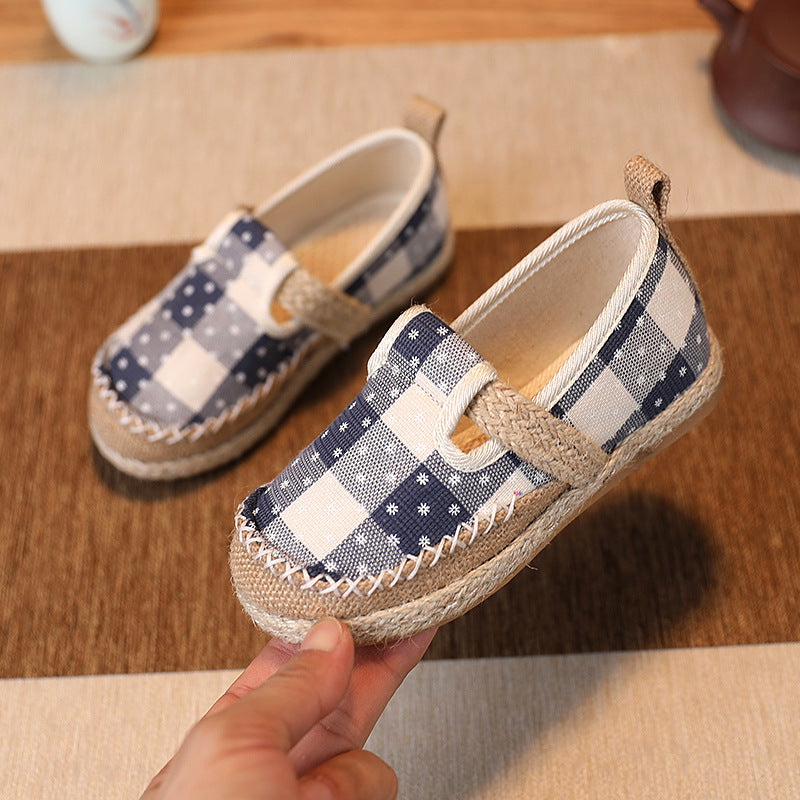 Baby Kids Boy Girl Unisex Textile Anti-slip Plaid Flats Snow Flakes Shoes Magic Tape 2011 - quixoticmuses