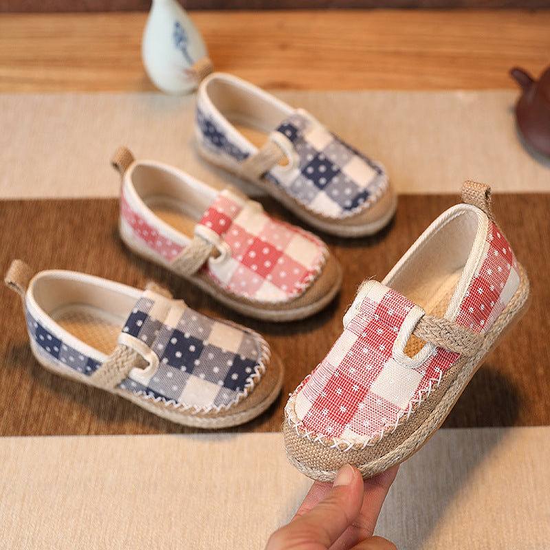 Baby Kids Boy Girl Unisex Textile Anti-slip Plaid Flats Snow Flakes Shoes Magic Tape 2011 - quixoticmuses