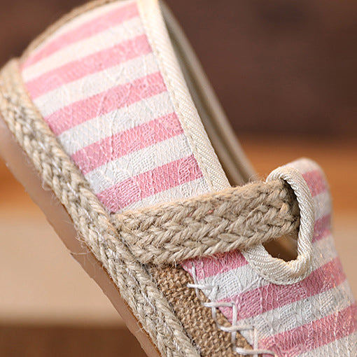 Baby Kids Boy Girl Unisex Textile Anti-slip Stripe Flats Shoes Magic Tape 2010 - quixoticmuses