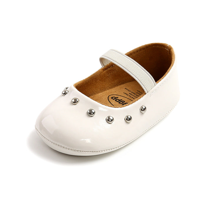 Baby Girl Patent PU Leather Magic Tape Rivets Shoes Anti-slip Flats - quixoticmuses