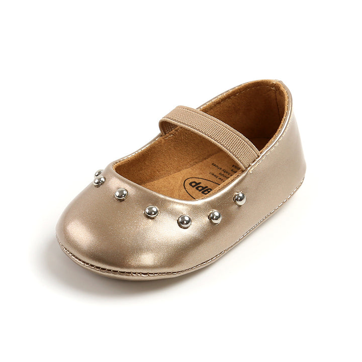 Baby Girl Patent PU Leather Magic Tape Rivets Shoes Anti-slip Flats - quixoticmuses