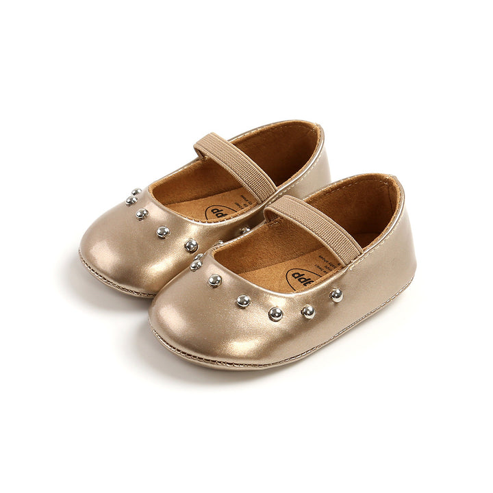 Baby Girl Patent PU Leather Magic Tape Rivets Shoes Anti-slip Flats - quixoticmuses