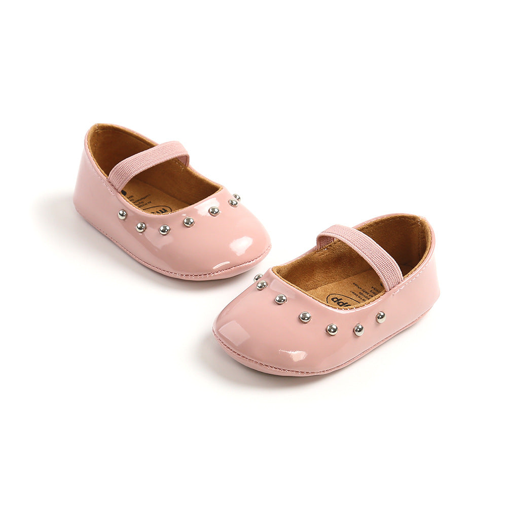 Baby Girl Patent PU Leather Magic Tape Rivets Shoes Anti-slip Flats - quixoticmuses