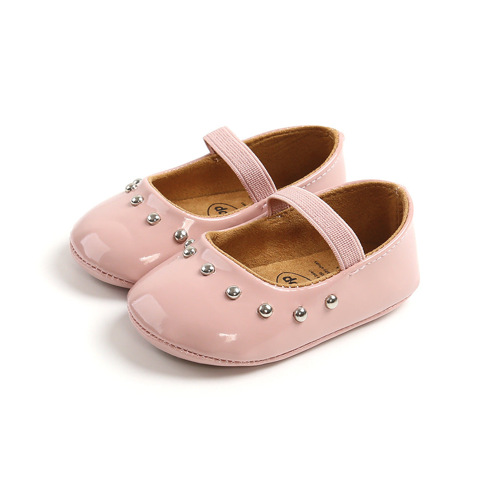 Baby Girl Patent PU Leather Magic Tape Rivets Shoes Anti-slip Flats - quixoticmuses