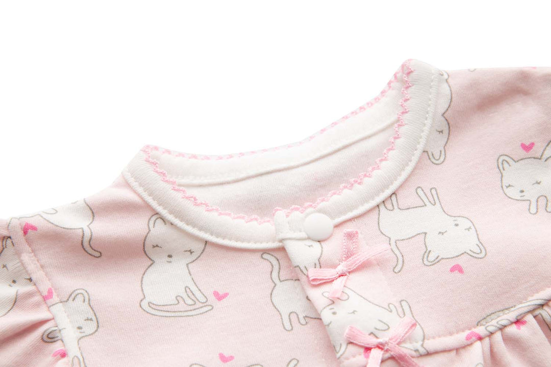 Baby Girl Pink w White Cats Romper - quixoticmuses