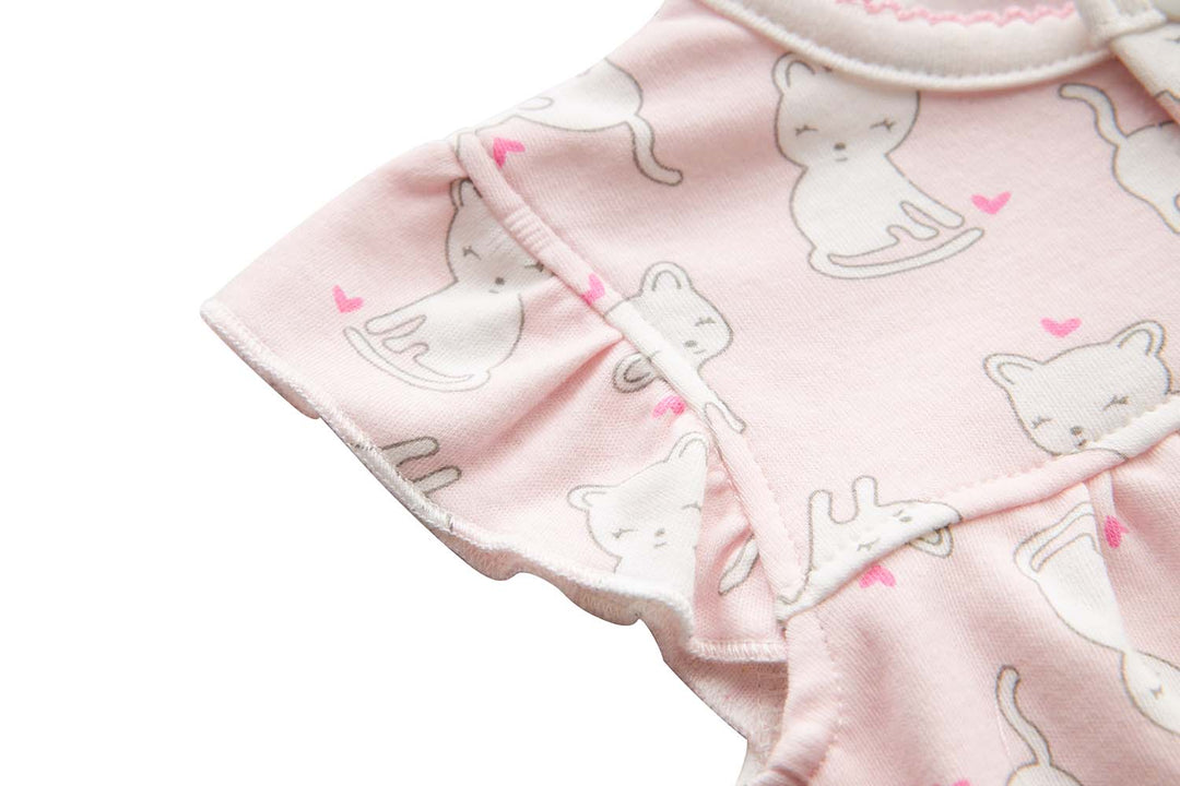 Baby Girl Pink w White Cats Romper - quixoticmuses