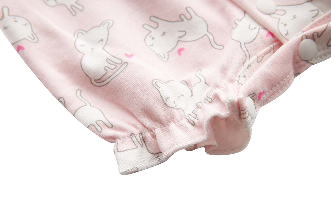 Baby Girl Pink w White Cats Romper - quixoticmuses