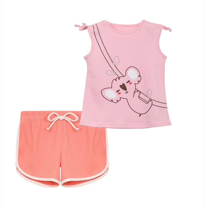 Baby Girl Knot Shoulder Pink Printed Koala Top n Shorts Set - quixoticmuses