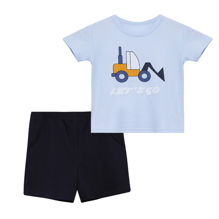 Baby Boy Bulldozer Blue Top n Dark Blue Shorts Set - quixoticmuses