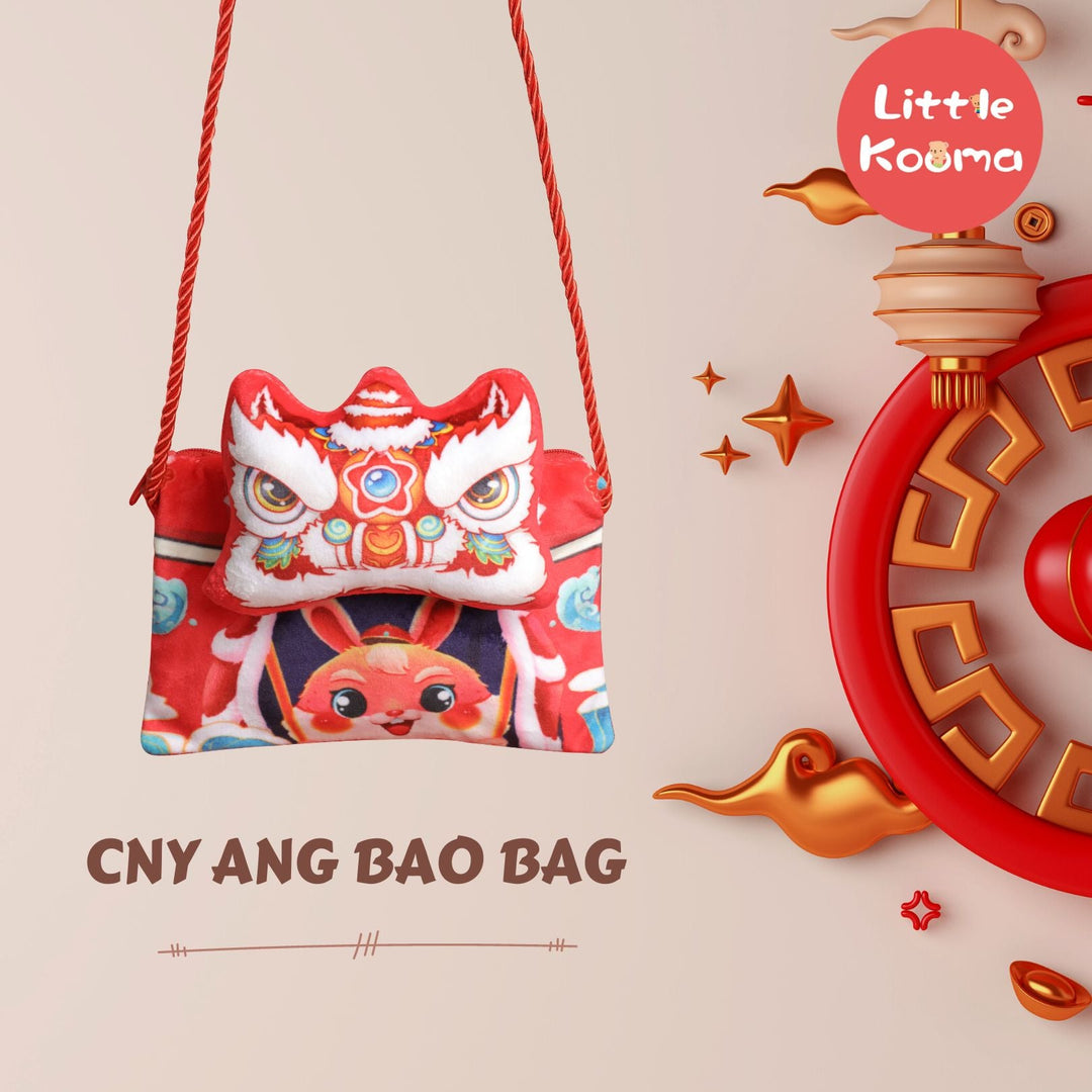 Baby Kids CNY Chinese New Year Rabbit Year Ang Bao Red Velvet Envelope Sling Bag Dancing Lion - quixoticmuses